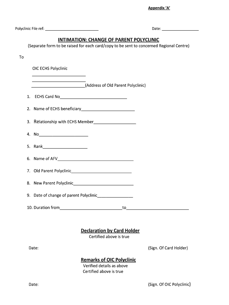 Change of Parent Polyclinic Echs Online  Form