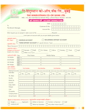 Hindustan Bank Account Opening  Form