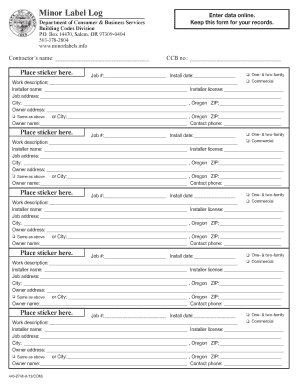 Minor Label Log  Form