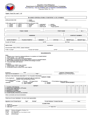Application for Radio Operator Certificate  Form