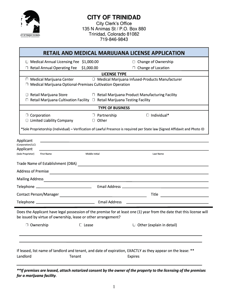 RETAIL and MEDICAL MARIJUANA LICENSE APPLICATION  Form