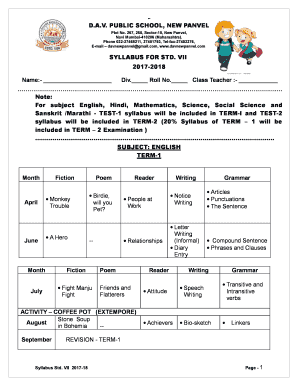 Dav Public School New Panvel Syllabus  Form