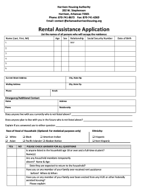 Rental Assistance Application Harrison Housing Authority  Form