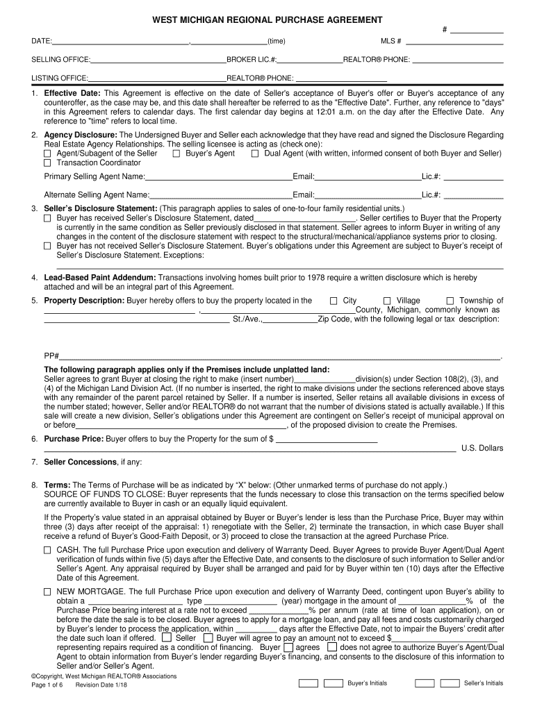 West Michigan Regional Purchase Agreement  Form