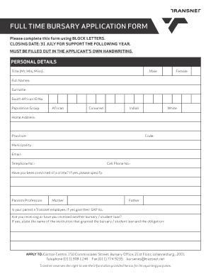 Full Time Bursary Application Form Transnet