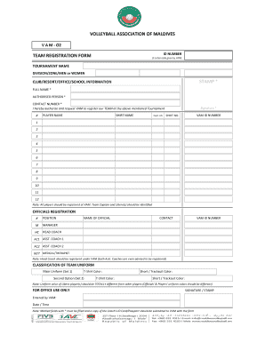 Volleyball Association of Maldives  Form