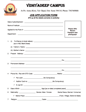 Http Vidhyadeep Org PDF Job Application Form PDF