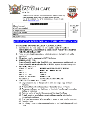 Application Form for Academic Admission Lilitha College of
