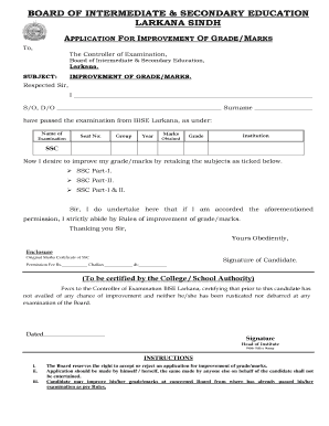 Board of Secondary Education Larkana  Form