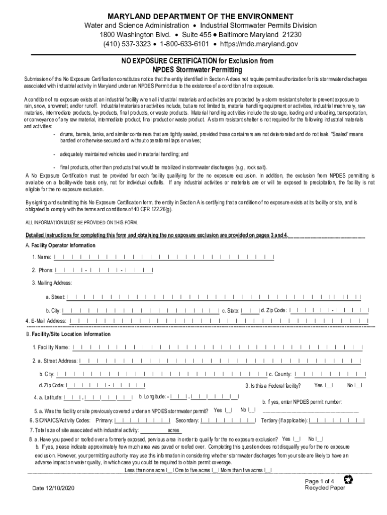 EPA No Exposure Cert  Form