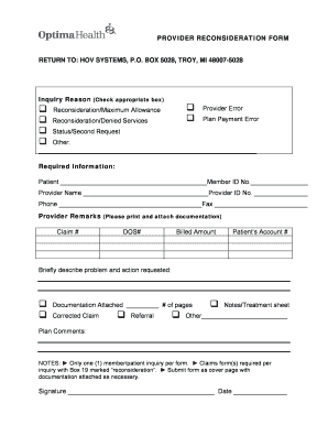 Optima Reconsideration Form