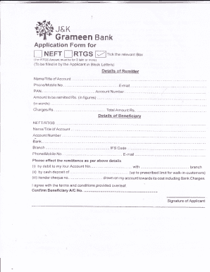 RTGS Application Form J&amp;K Grameen Bank
