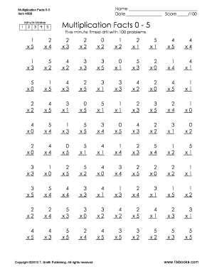 Multiplication 0 5  Form