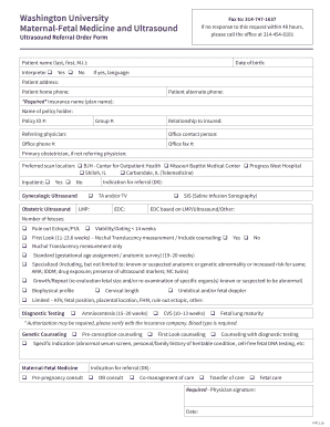 Ultrasound Order Form Department of Obstetrics &amp; Gynecology