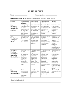 My Pen Pal Rubric  Form