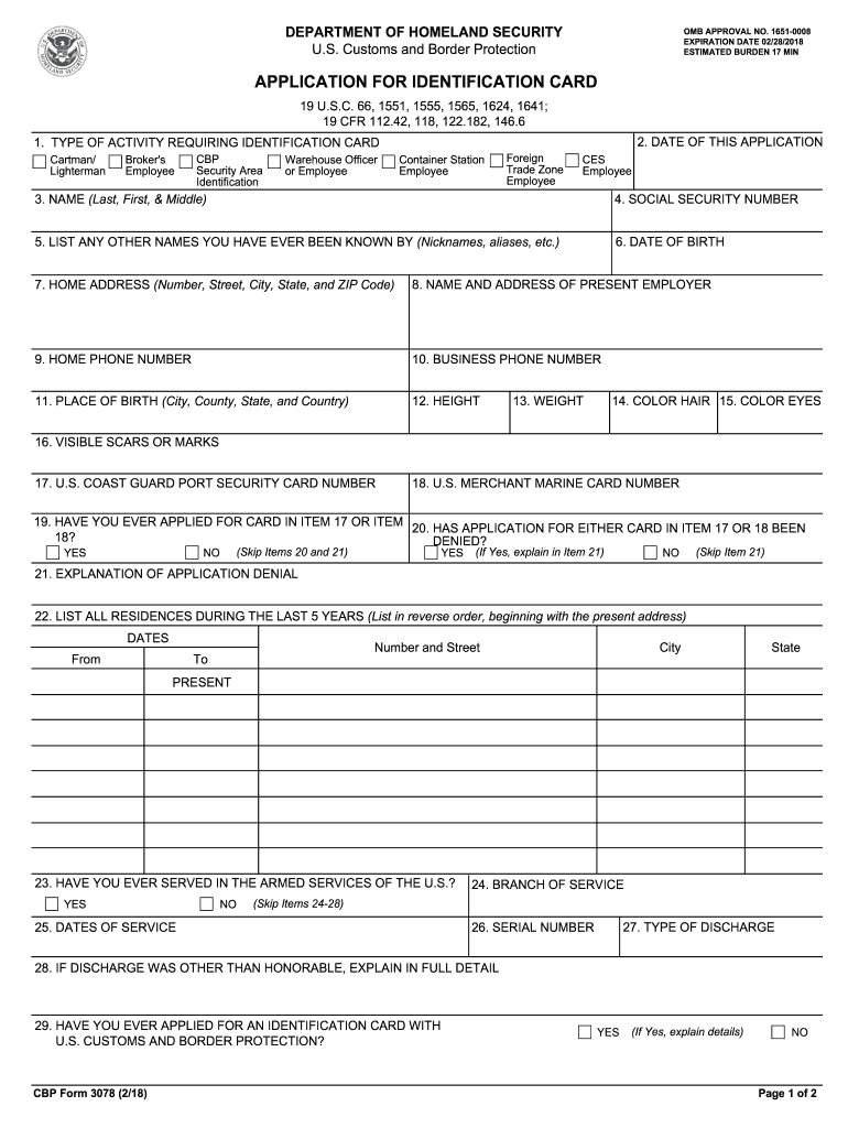  Cbp Form 3078 2018