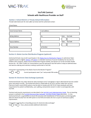 VacTrAK School Contract  Form
