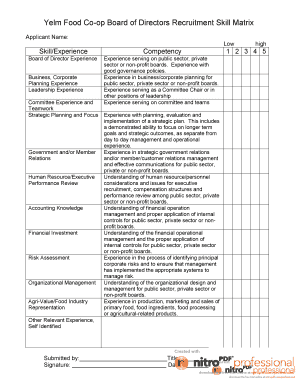 Yelm Food Co Op Board of Directors Recruitment Skill Matrix  Form