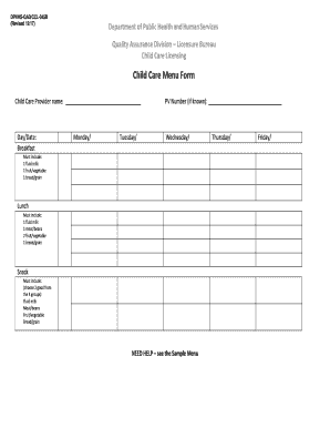 Child Care Menu Form