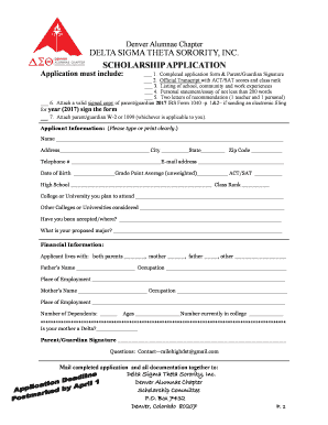 Delta Sigma Theta Sorority, Inc Scholarship Application  Form