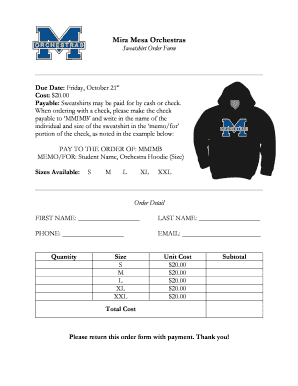  Sweatshirt Order Form 2016