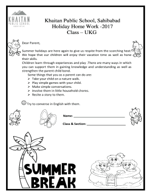 Summer Vacation Homework for Nursery Class PDF  Form