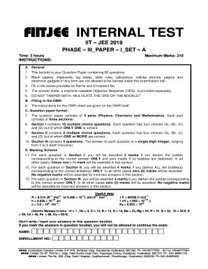 Fiitjee Internal Test Papers  Form