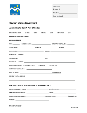 Application to Rent a Post Office Box Cayman Islands Postal Service  Form