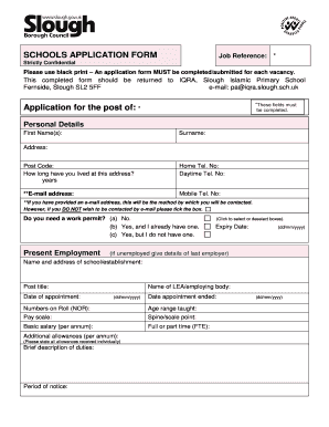 Uk Slough Schools Application  Form
