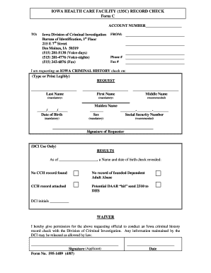 IOWA HEALTH CARE FACILITY 135C RECORD CHECK Form C