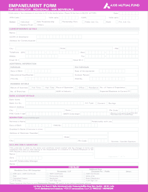 Axis Mutual Fund Empanelment Online  Form