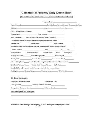 Commercial Quote Sheet  Form