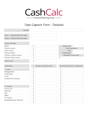 Data Capture Form Detailed CashCalc