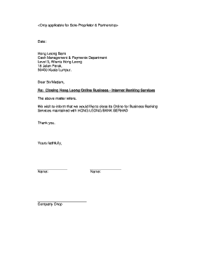 Sole Proprietorship Letter for Bank  Form