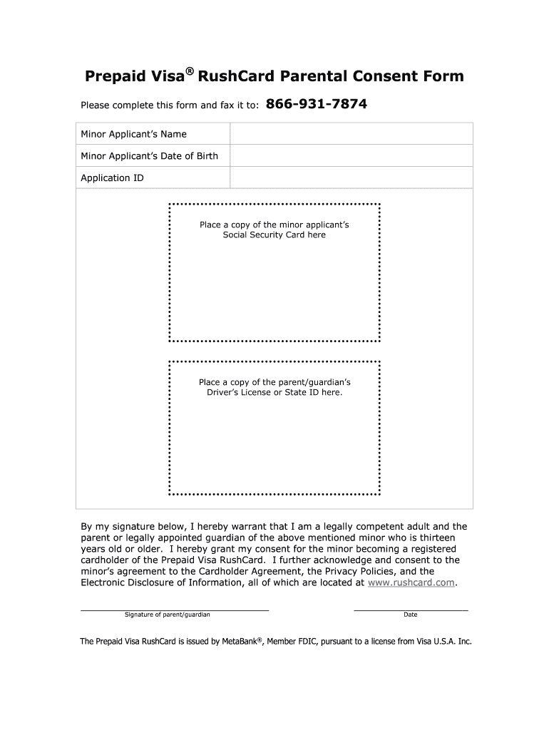 Rushcard Parental Consent Document  Form