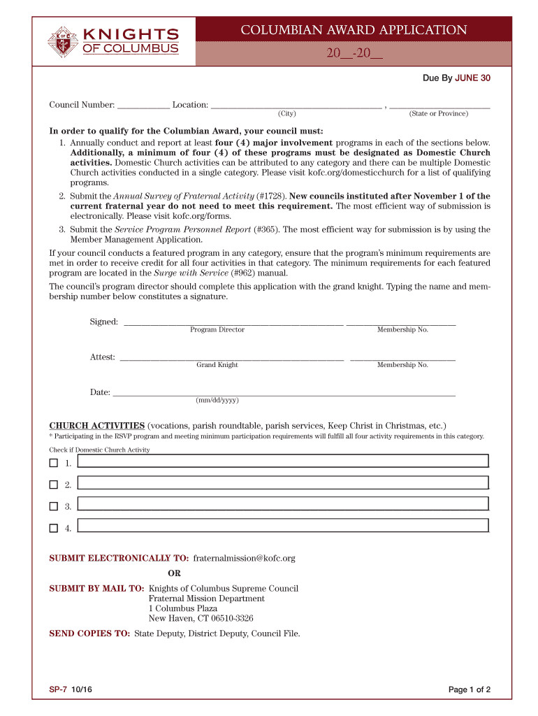  How to Fill Out Sp 7 Form for the K of C 2016