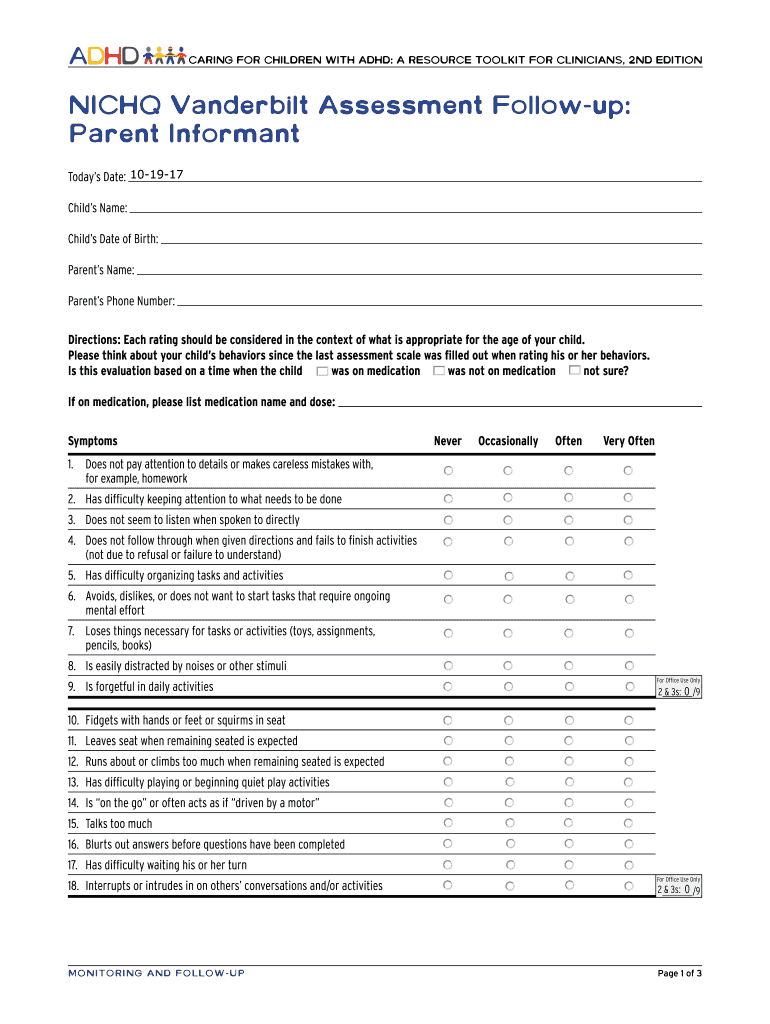 NICHQ Vanderbilt Assessment Follow Up Parent  Form