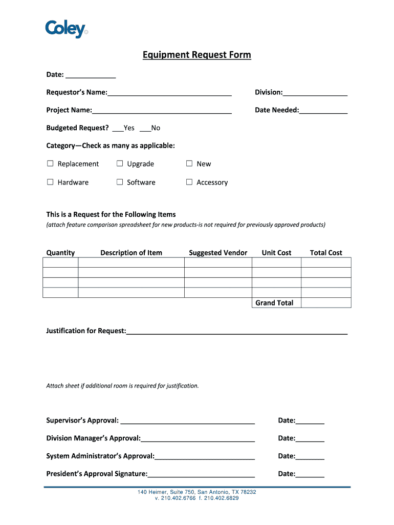 Get and Sign Equipment Request Form Coleysolutions Com