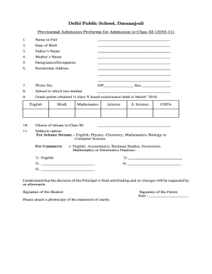Provisional Admission  Form
