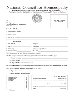 Homeopathic Council Rawalpindi  Form