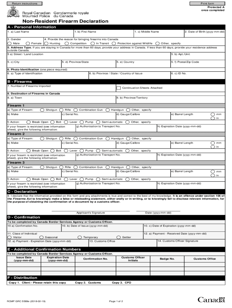Information Sheet Non Resident Firearm Declaration