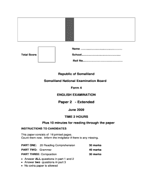 Somaliland National Examination PDF  Form