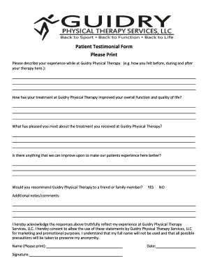 Patient Testimonial Form Please Print