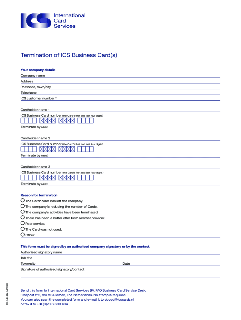 Termination of ICS Business Cards  Form