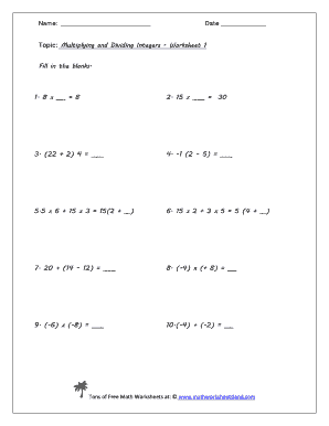 Multiplying and Dividing Integers Worksheet PDF  Form
