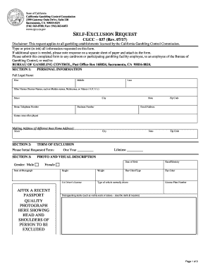 Self Exclusion Form CGCC 037, Rev 0717