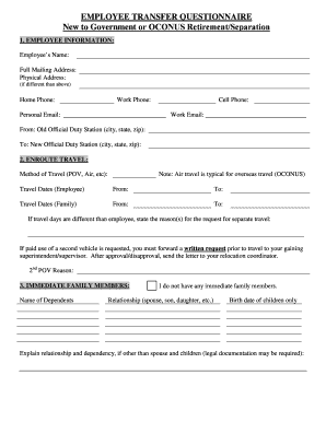EMPLOYEE TRANSFER QUESTIONNAIRE  Form