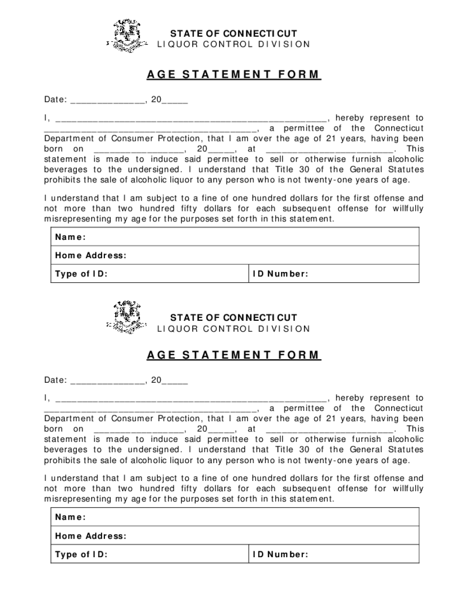 Age Statement Form CT Gov