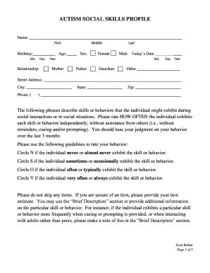 Autism Social Skills Profile PDF  Form