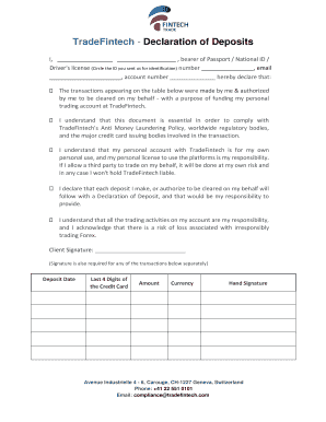 Declaration of Deposit  Form